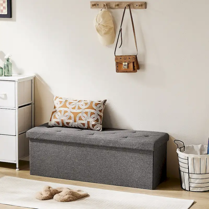 Stool Cushion Seat Rectangular Chair Foot Lounge Box, Gray, Large Size For Living Room/entrance/bedroom Storage Space