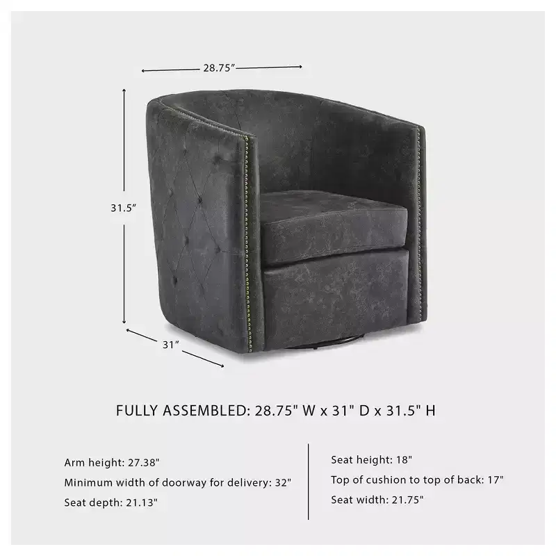 Signature Design by Ashley Casual Brentlow Swivel Accent Chair, Distressed Black