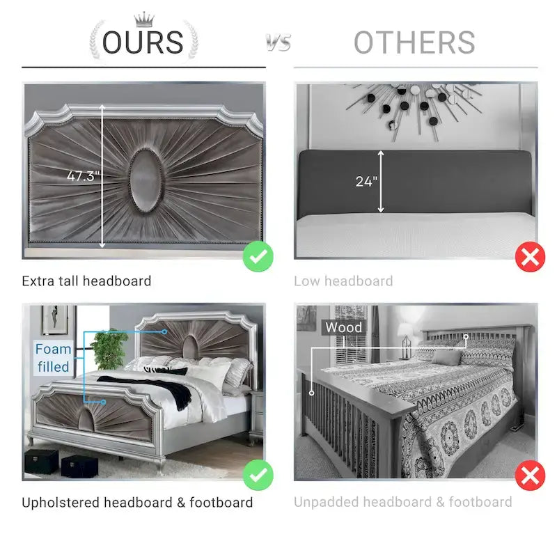 Glam Silver Solid Wood Panel Bed