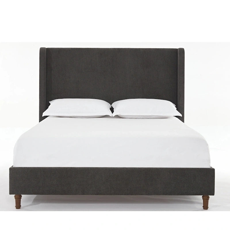Tall Wingback Boucle Upholstered Bed Frame with Wooden Slat Base