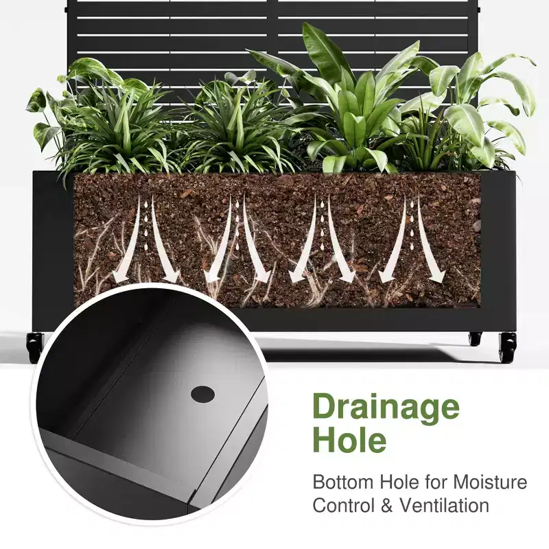 MAYEERTY Planter Box with Trellis Iron Black Louvered Classic Style 47x47x16in 3-Piece Set