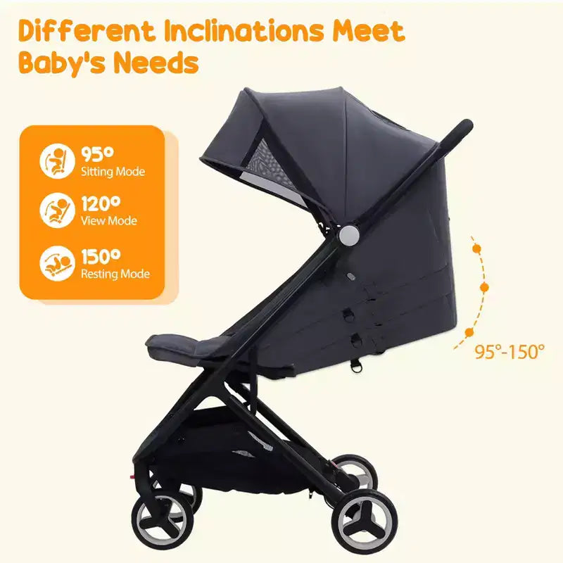 Compact Triple-Fold Baby Stroller with Canopy