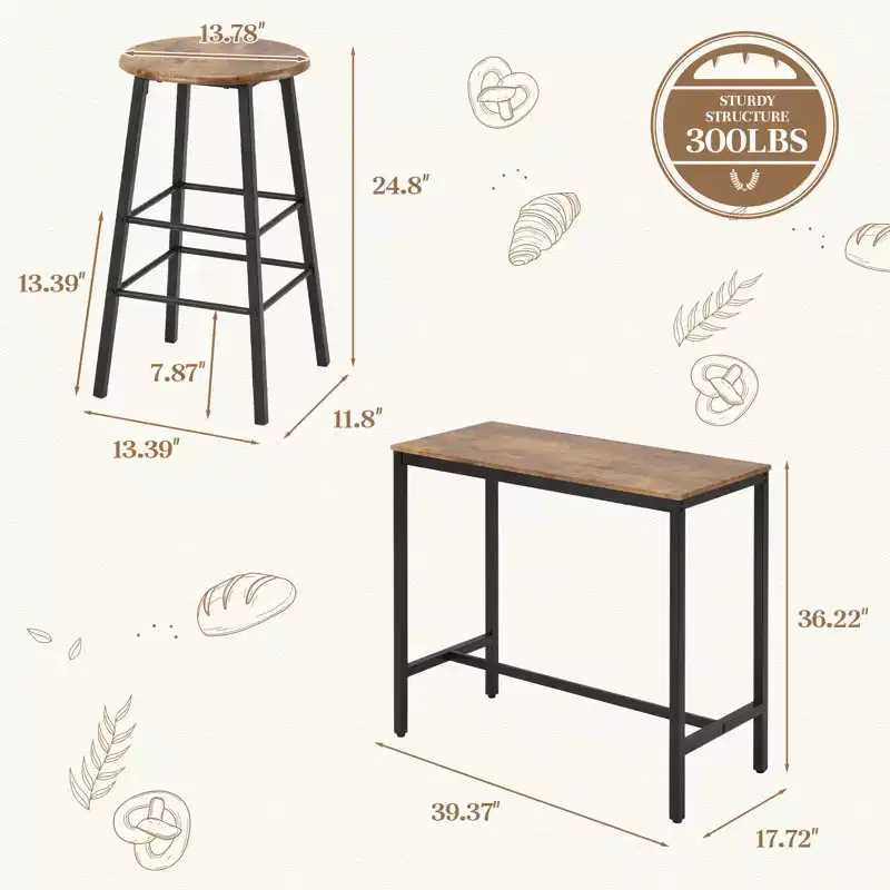 EROMMY 3 - Piece Dining Set, Rectangular Bar Table Set
