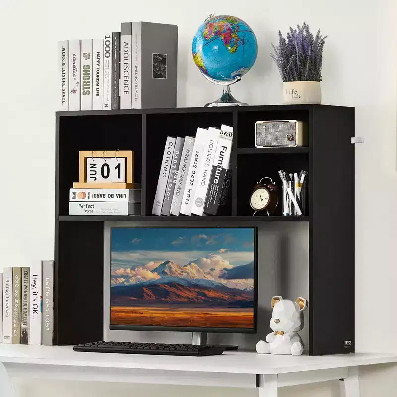 Desktop Bookshelf Hutch, 1-Tier Office Storage Rack, 37 x 9.4 x 28.7, Black