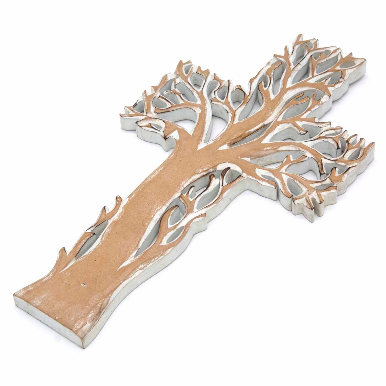 Tree of Life Cross Plaque with Whitewash Finish
