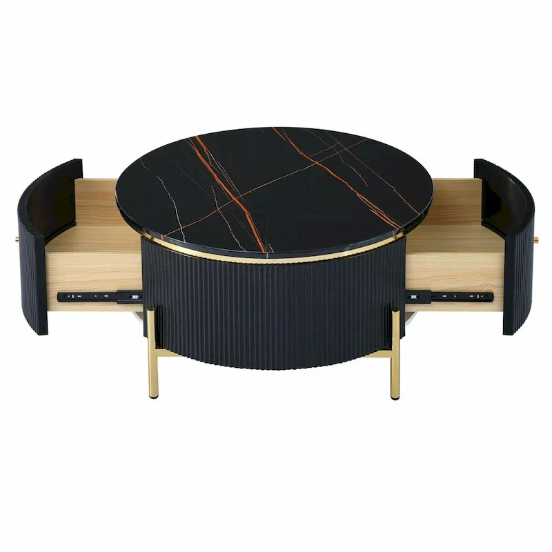 31.5 Modern Round Coffee Table with Large Drawer Storage