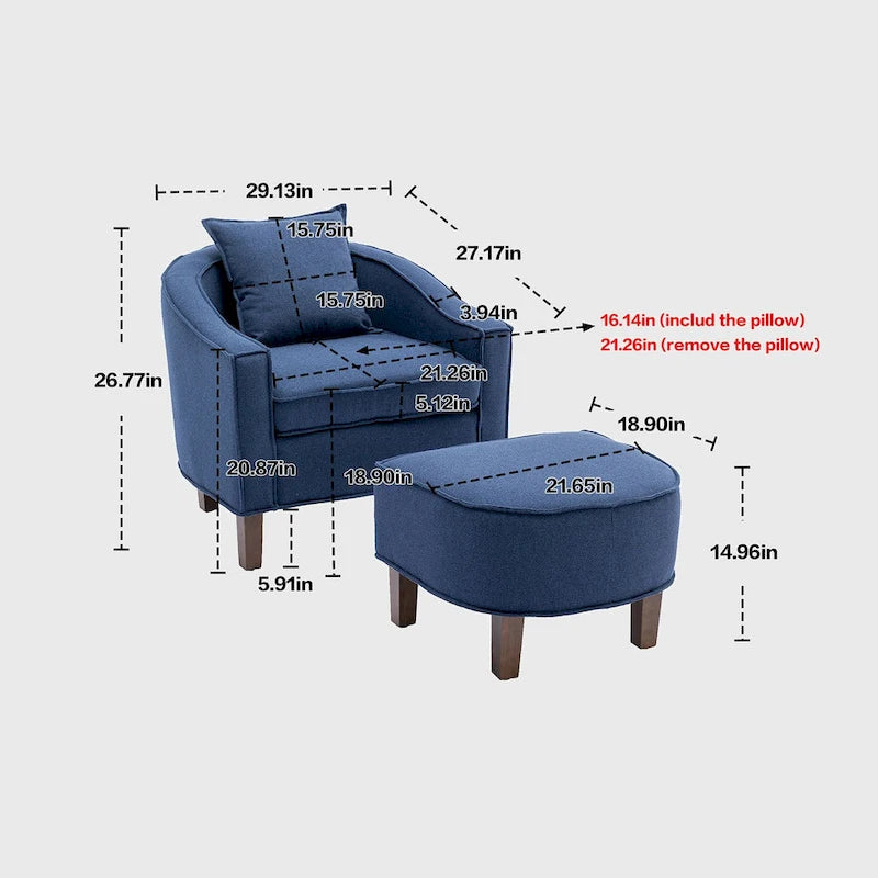 Mid-Century Modern Club Accent Chair with Tufted Back and Round Arms