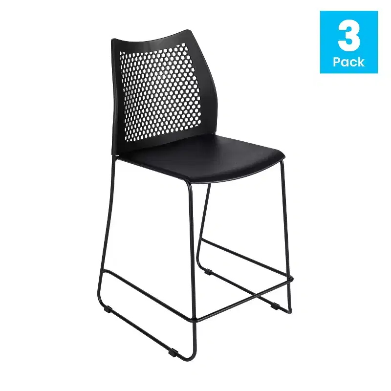 Flash Furniture 3 Pack Hercules Stackable Counter Stool with Air-Vent Back and Powder Coated Sled Base