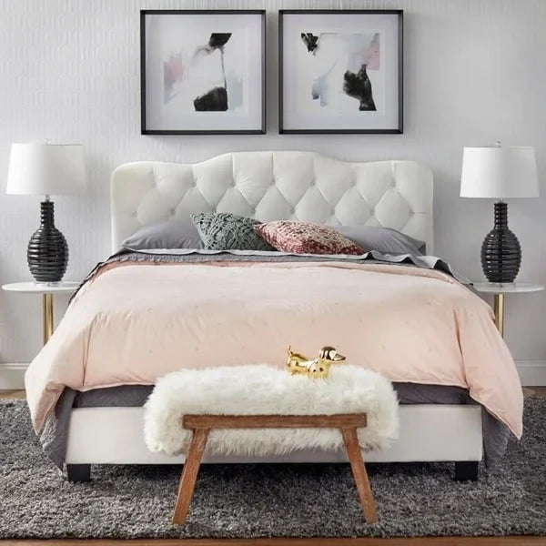 Traditional upholstered button tufted queen headboard