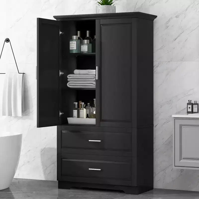 Modern Tall Freestanding Wood Bathroom Storage Cabinet with Adjustable Shelf, Drawers and Doors