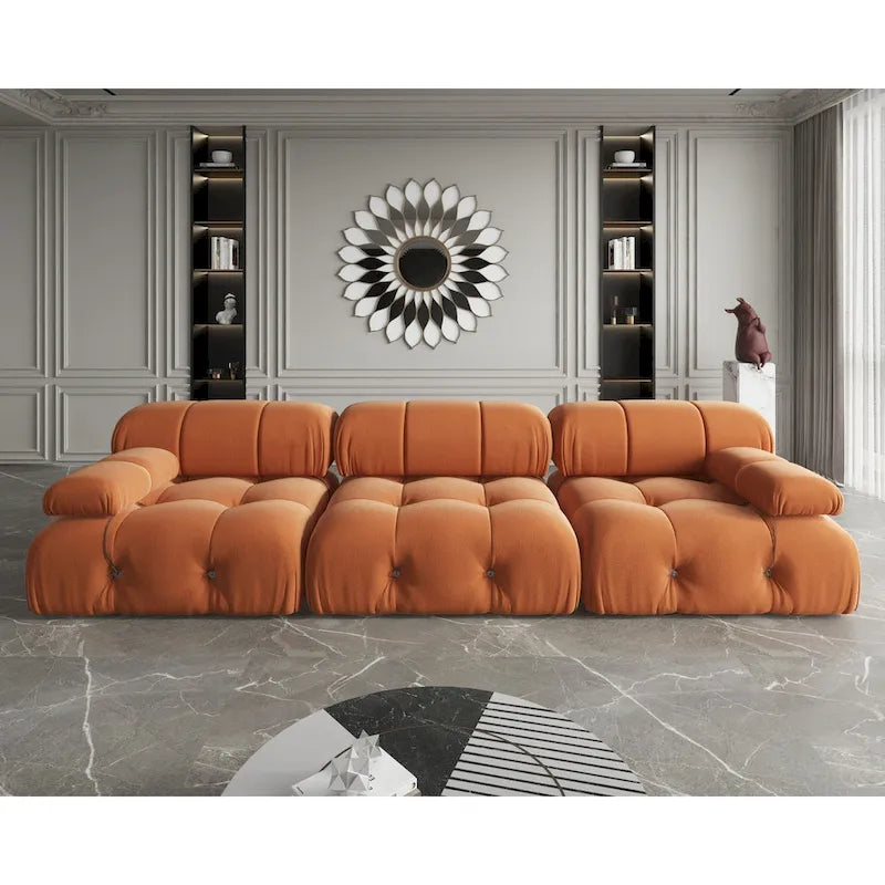 Velvet 3-Seater Sofa with Solid Wood Frame and Pocket Coil Springs