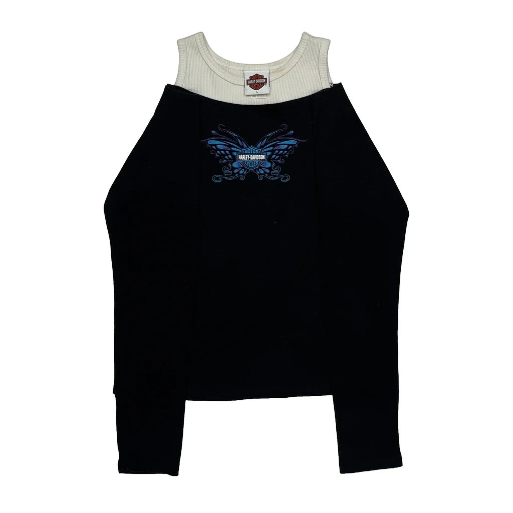 Motorcycles Graphic Long Sleeve T-Shirt - Women's Black Cotton Large