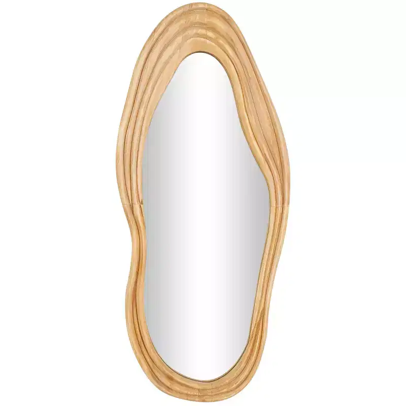 41"x18" Wood Abstract Wavy Wall Mirror: Carved Bohemian Decor - Olivia & May