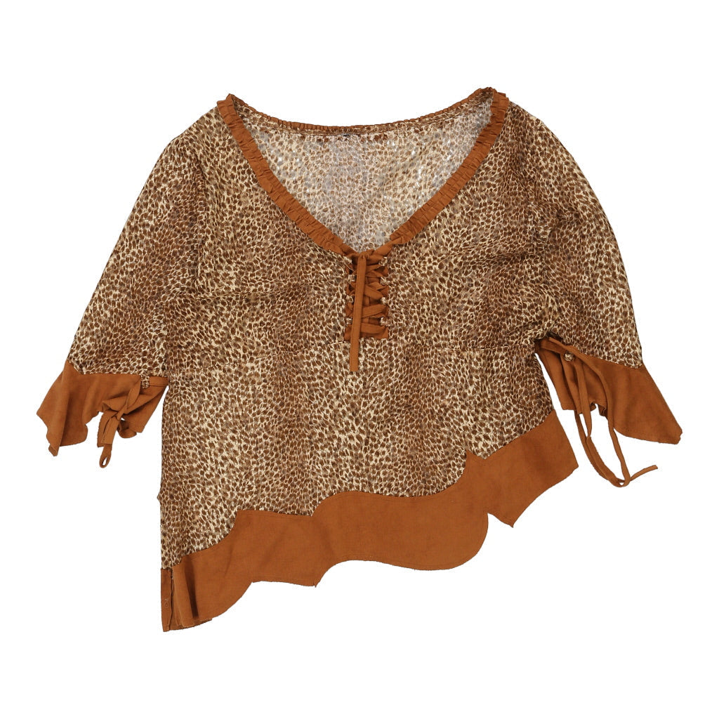 Animal Print Top Large Brown Polyester Blend Women's