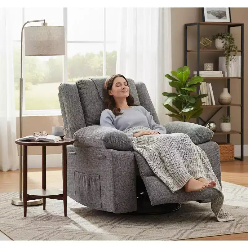 Rocking Nursery Recliner Chair, 360�� Swivel with Vibration Massage and Heating