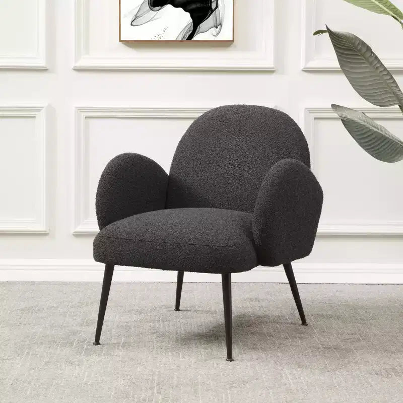 Boucle Accent Chair - Ivory/Black or Black, Wood Legs