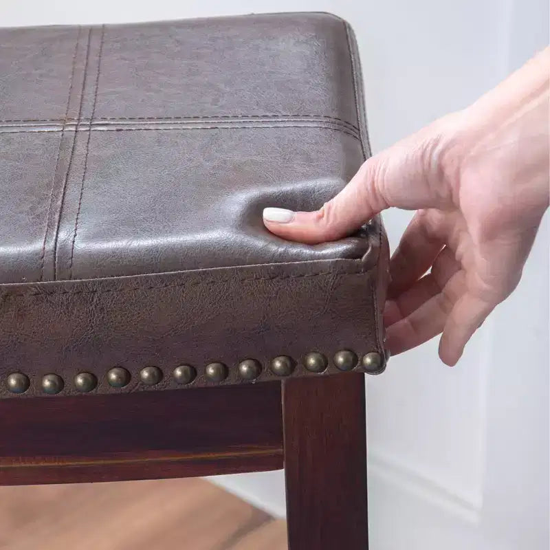 Set of 2 Faux Leather Barstools - Armless, Backless with Footrest, Fixed Height