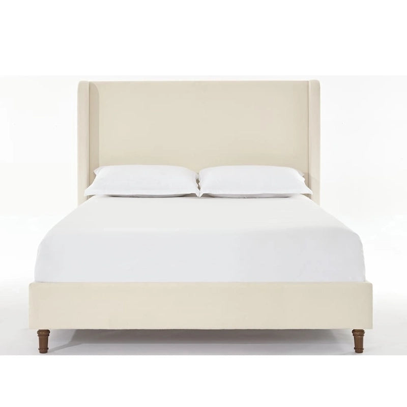 Tall Wingback Boucle Upholstered Bed Frame with Wooden Slat Base