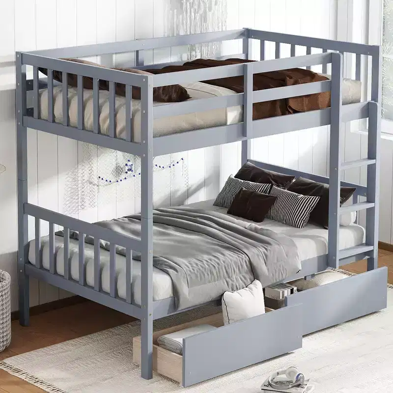 77.3IN Twin-Over-Twin Bunk Bed with 2 Storage Drawers, Convertible into 2 Twin Beds for Bedroom, Kids Room, Gray
