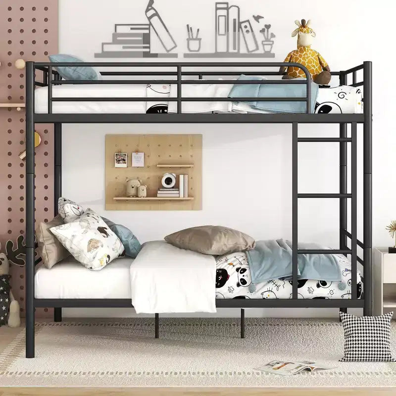 Full over Full Bunk Beds with Ladder & Full-Length Guardrails, Metal Heavy Duty Full Size Bunk Bed Frame with Sturdy Slats