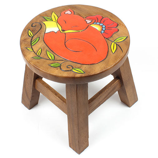 Sleeping Fox Carved Raintree Wood Stool