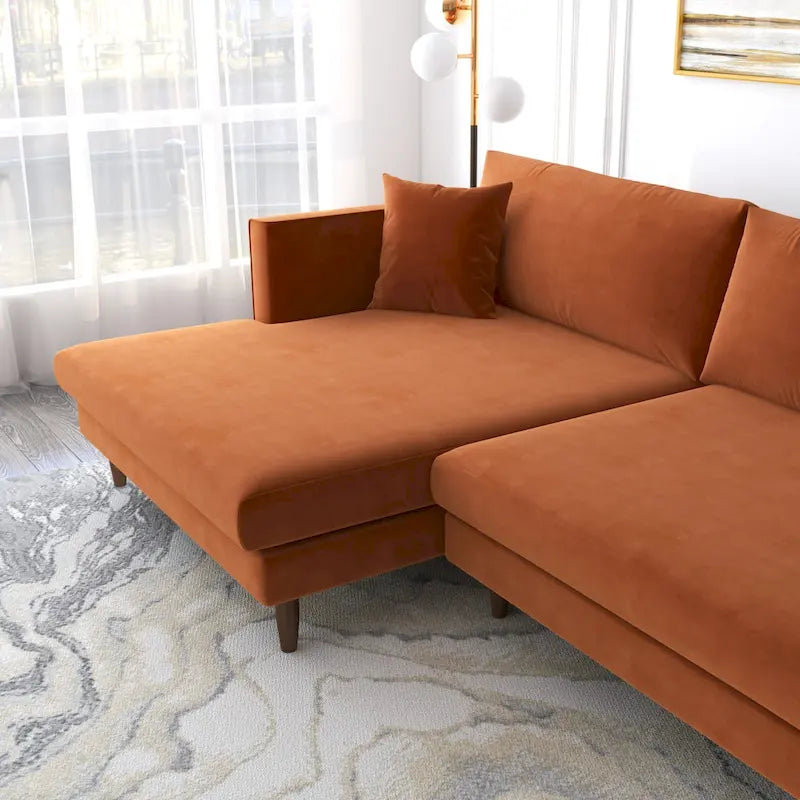 Mid-Century Modern L-Shaped Pillow Back Velvet Sectional Sofa