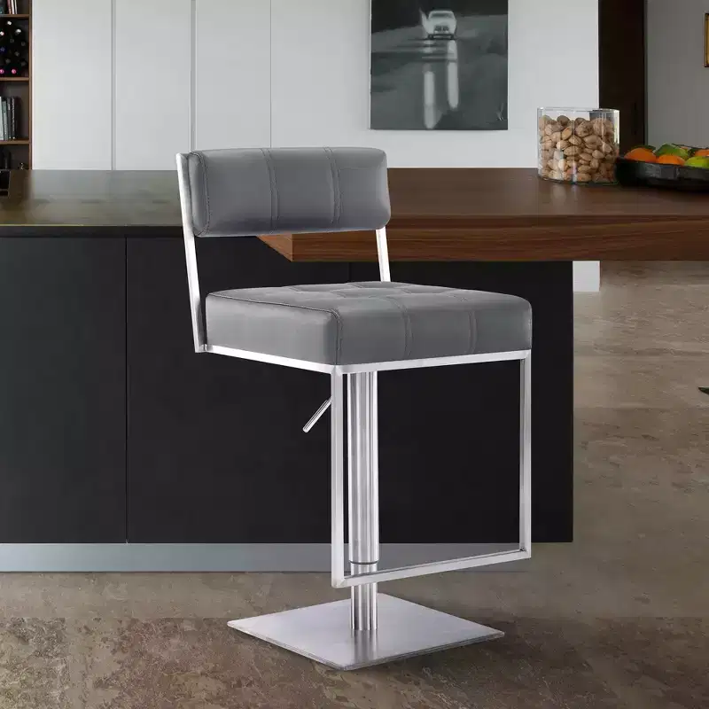Michele Adjustable Faux Leather Stainless Steel Barstool - Armen Living