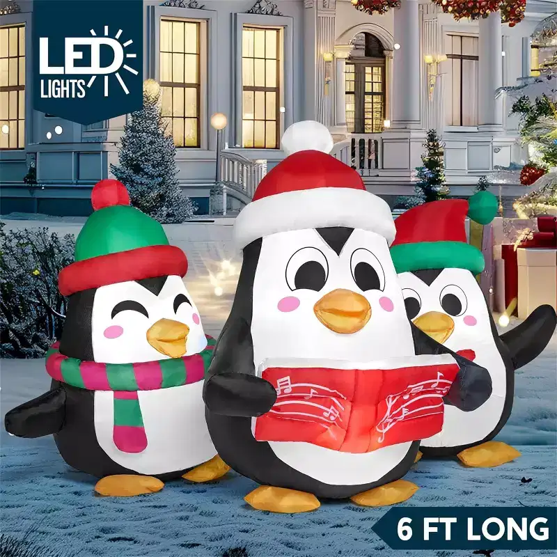 Joyfy 6 FT Long Christmas Inflatable Outdoor Decorations, Blow Up Penguins Choir with Built-in LEDs for Xmas Party Outdoor Indoor Yard Garden Decor