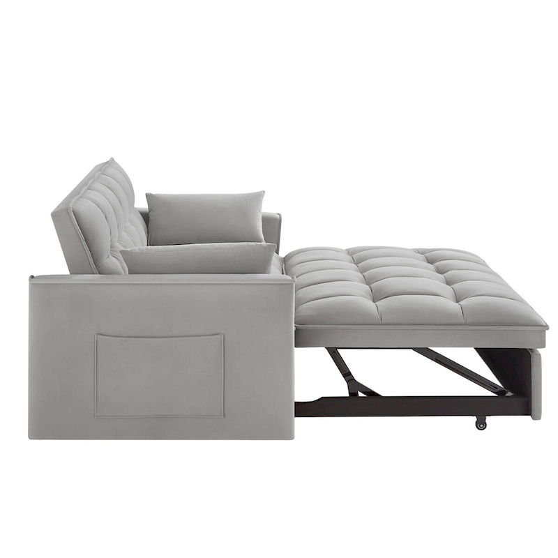 4 in1 Loveseat Sofa Bed with Armrests & Storage Pockets, Multi-Function Tufted Pull-out Sofa Bed with Adjustable Backrest