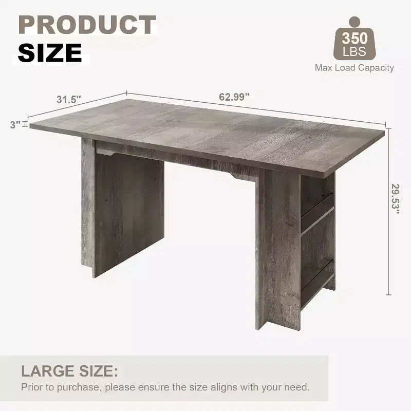 63 In Farmhouse Dining Table with 4 Storage Shelves,Rustic Wooden Rectangle Kitchen Table,Seats 2-4,Eazy Assembly for Dining Room, Living Room