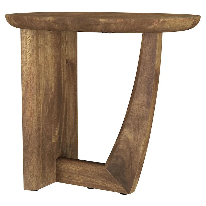 22 Inch Brown Mango Wood Side End Table with L-Shaped Base