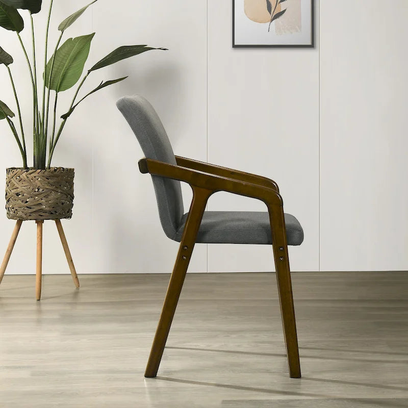 Simple Rustic Upholstered Dining Chair with Wooden Armrests