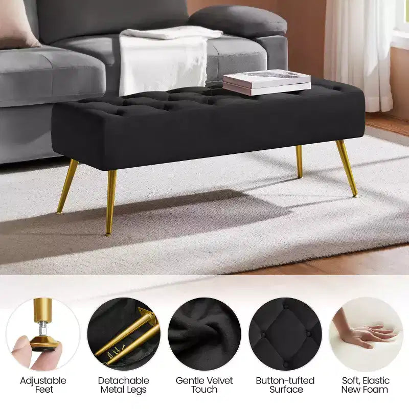 Modern Upholstered Button-Tufted Ottoman Footstool Bench for Bedroom
