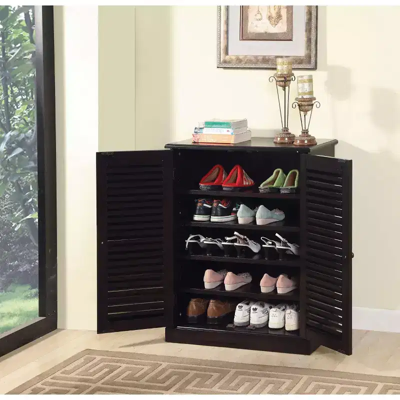 Shoe Cabinet, Shoe Rack with 2 Louver Design Doors and Adjustable Shelves, Shoe Storage Cabinet for Entryway, Hallway