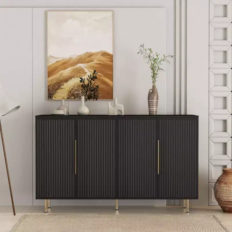 Okak Modern Buffet Cabinet, Storage Cabinet with Fluted and Adjustable Shelves, Accent Cabinet for Living Room, Entryway, Hallway, Kitchen