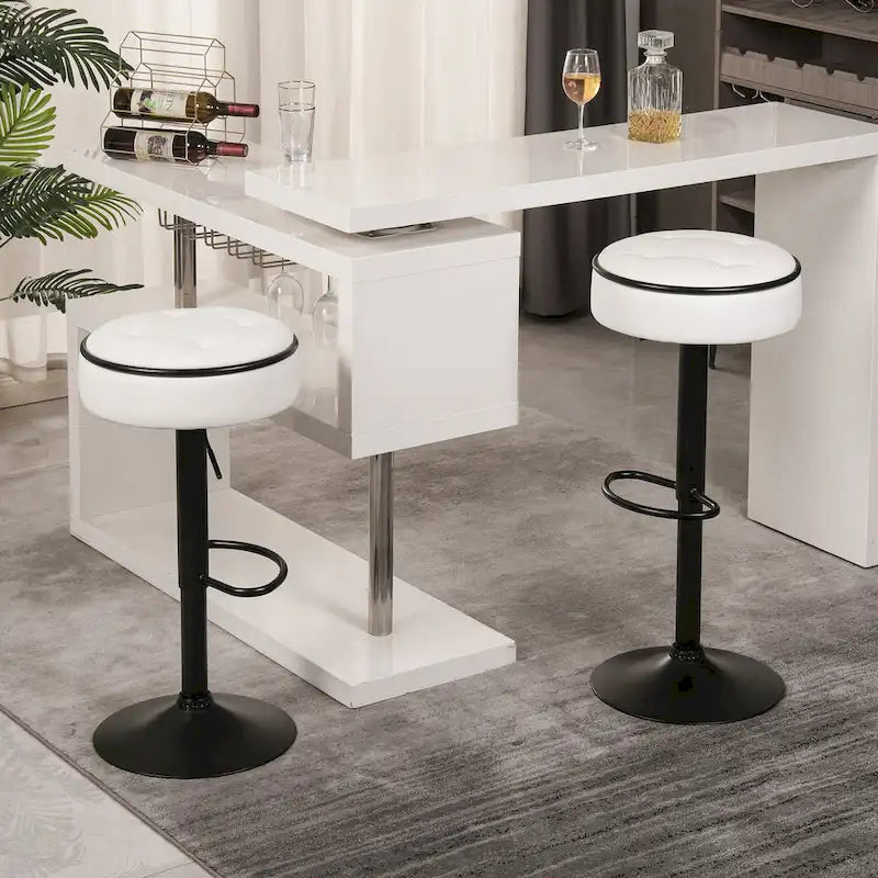 Round Storage Bar Stool, Faux Leather Height Adjustable Barstool, 360 Counter Height Swivel Stool