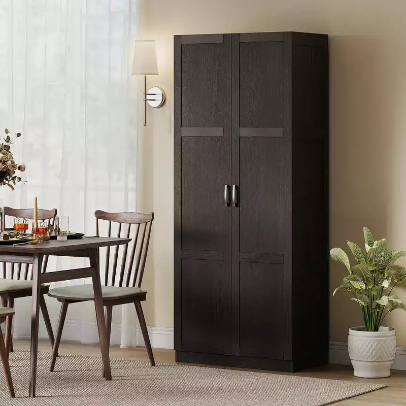 HOMCOM 71 Tall Kitchen Pantry Cabinet with Soft-Close Hinges, Farmhouse Freestanding Pantry Storage Cabinet with Adjustable Shelves