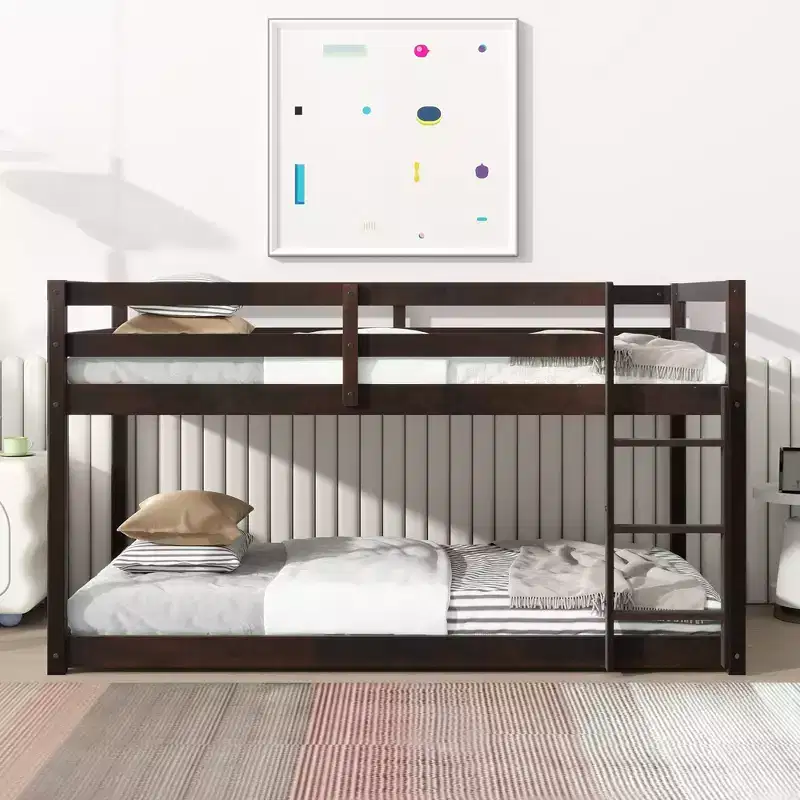 Bellemave Twin over Twin Bunk Bed with Ladder, Guardrails, Sturdy Slats & Storage, Low Loft Design, Solid Wood, Space-Saving, Multiple Finishes