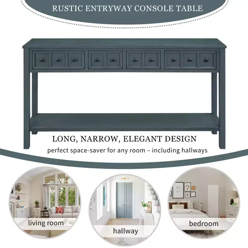 60 Rustic Console Table with 4 Drawers and Bottom Shelf, White