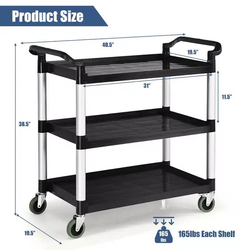 Costway 3-Shelf Utility Service Cart Aluminum Frame 490lbs Capacity w/ Casters