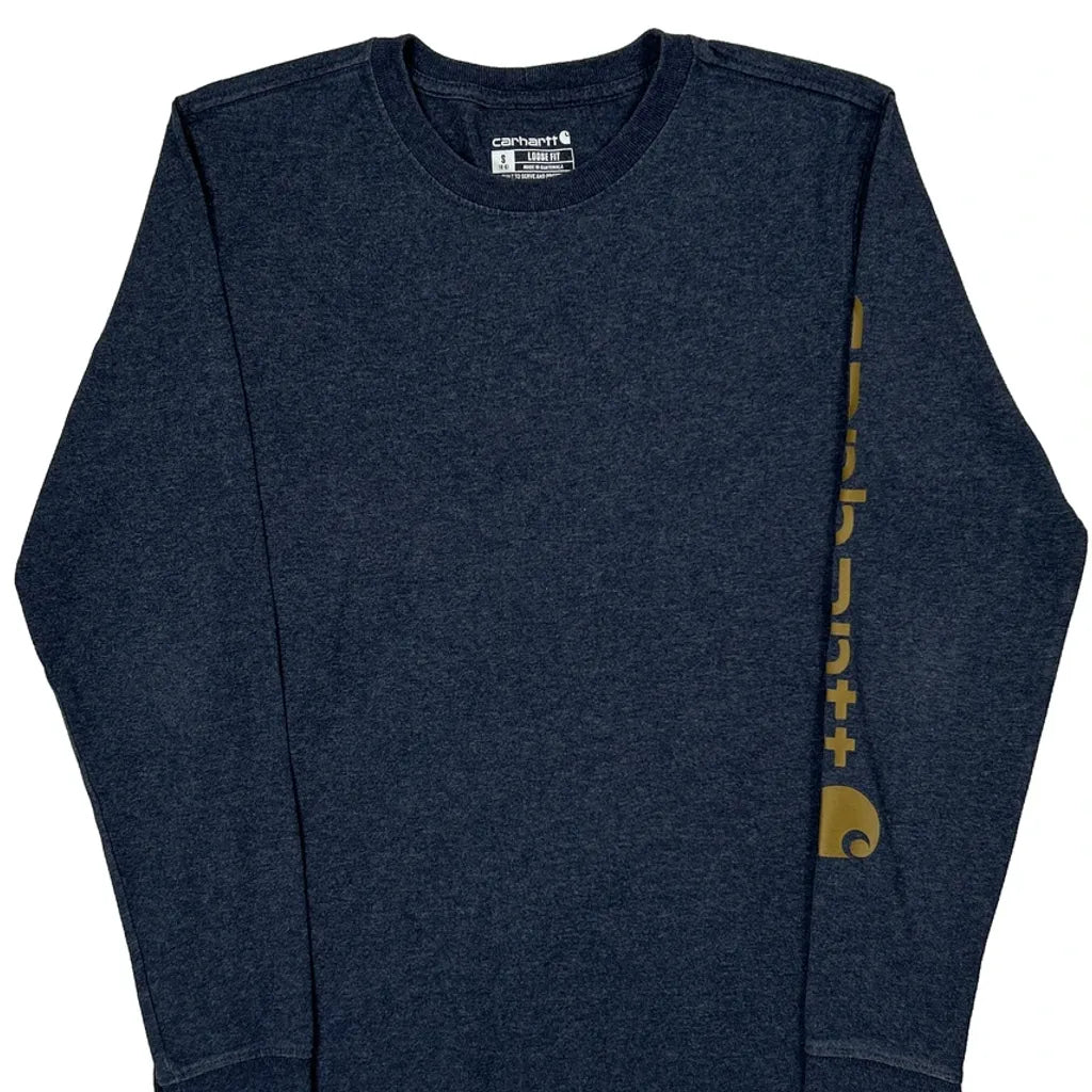 Long Sleeve T-Shirt Small Blue Cotton Crew Neck Regular Fit Women