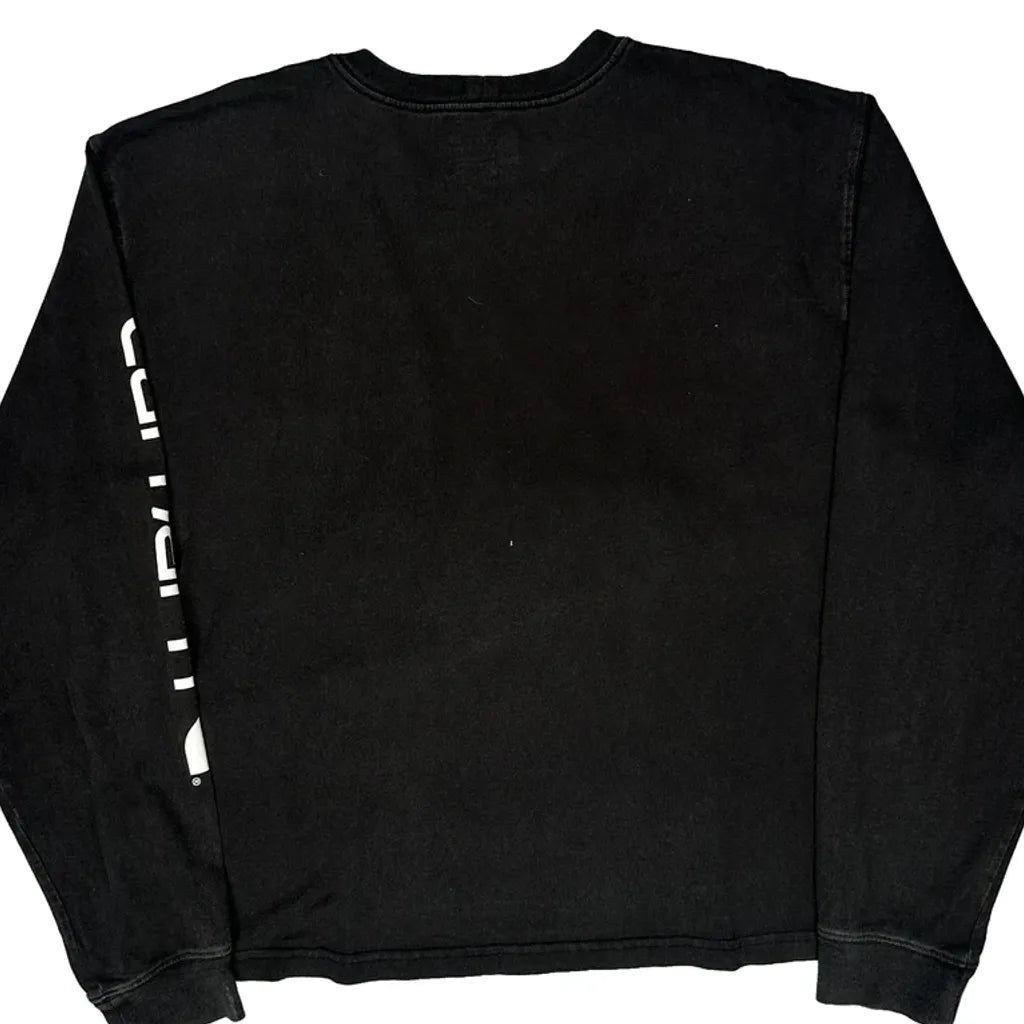 Cropped Long Sleeve T-Shirt Women's Regular Fit Crew Neck Black Cotton XL