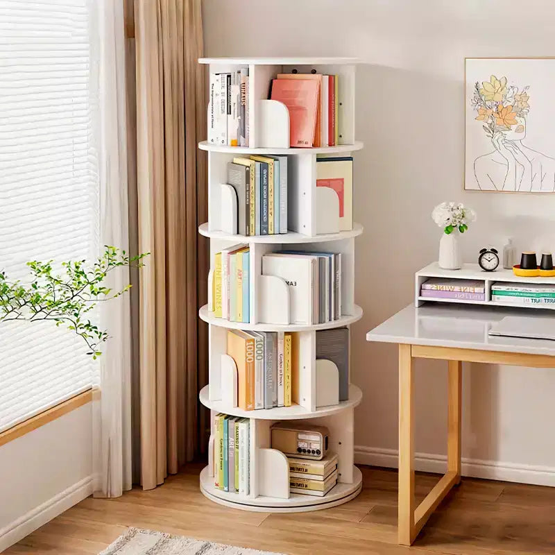 5-Tier 360�� Rotating Bookshelf Tower, Natural Wood