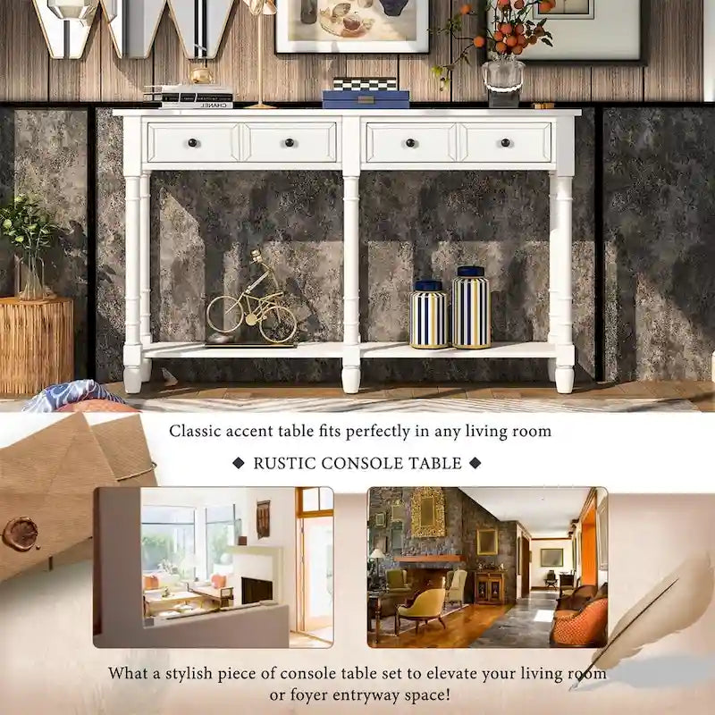 2-Drawer Console Table with Bottom Shelf
