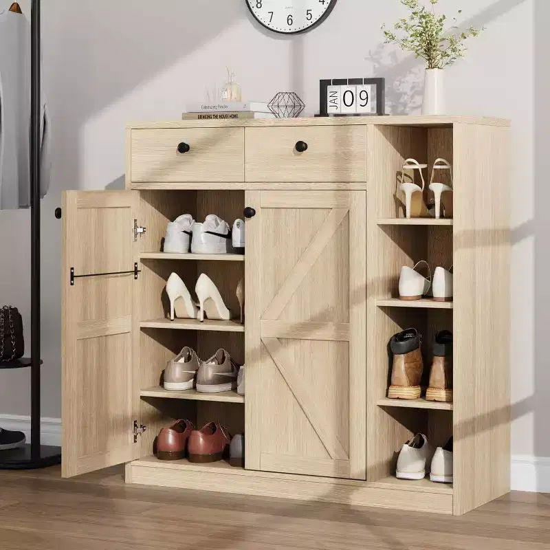 GustoWave Shoe Storage Cabinet with Doors and Drawers, 42'' Tall Shoe Cabinet with 3 Adjustable Shelves, 4-Tier Shoes Rack Organizer Cabinet