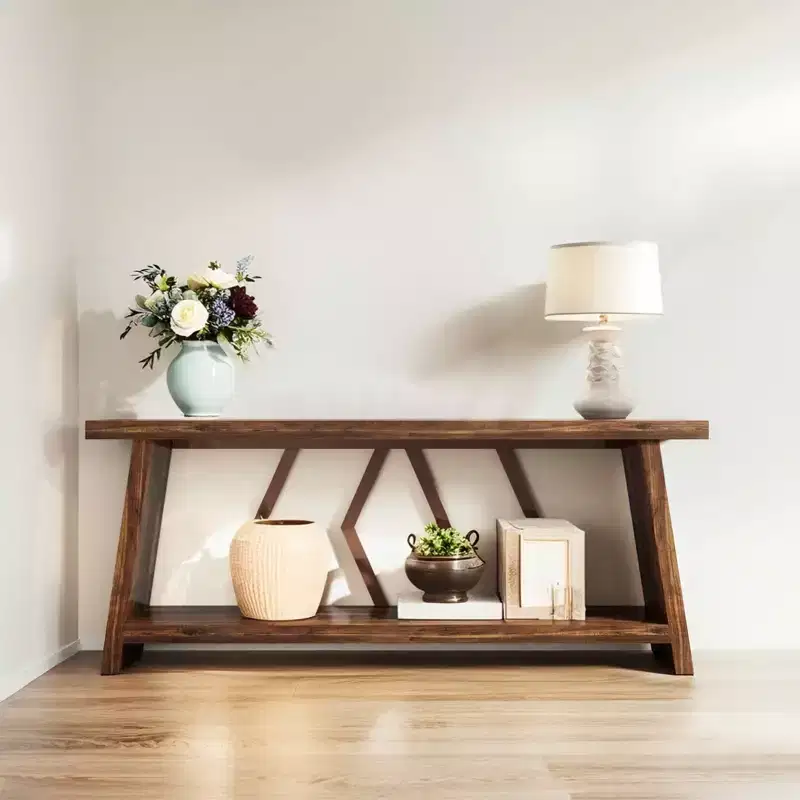 MAYEERTY 70.86 Extra Long 2-Tier Console Table, Rustic Sofa Table with Metal Frame