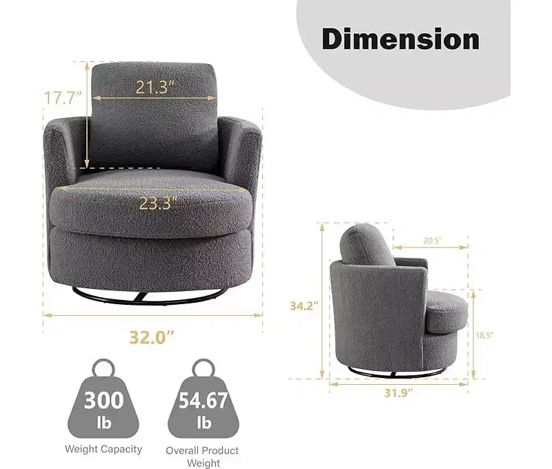 GDFStudio Bertha Swivel Boucle Upholstered 32 Wood and Steel Chair