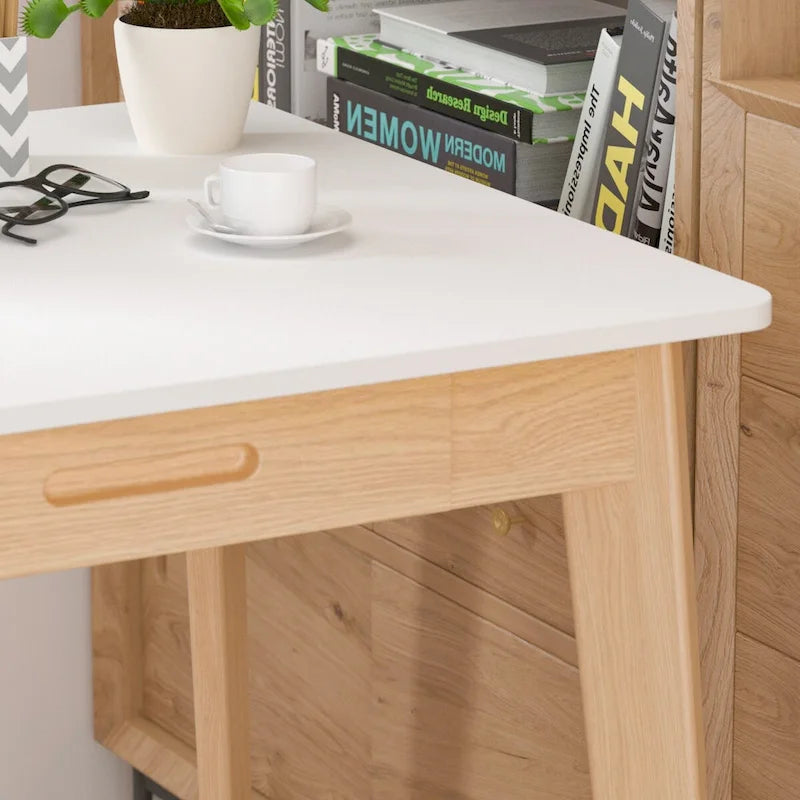 39.4 Inch Simple Writing Desk with Drawers and Solid Wood Legs