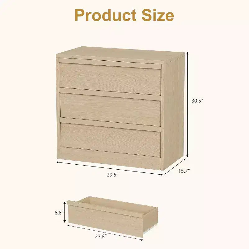 Acekool 3 Drawer Dresser, Modern Storage Cabinet Nightstand for Bedroom, Living Room, Entryway