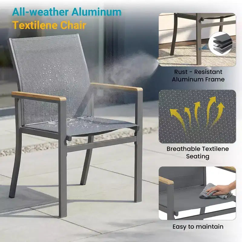 Heynemo 5-Piece Aluminum Patio Dining Set, 4 Outdoor Chairs with Square Patio Table for Deck, Garden